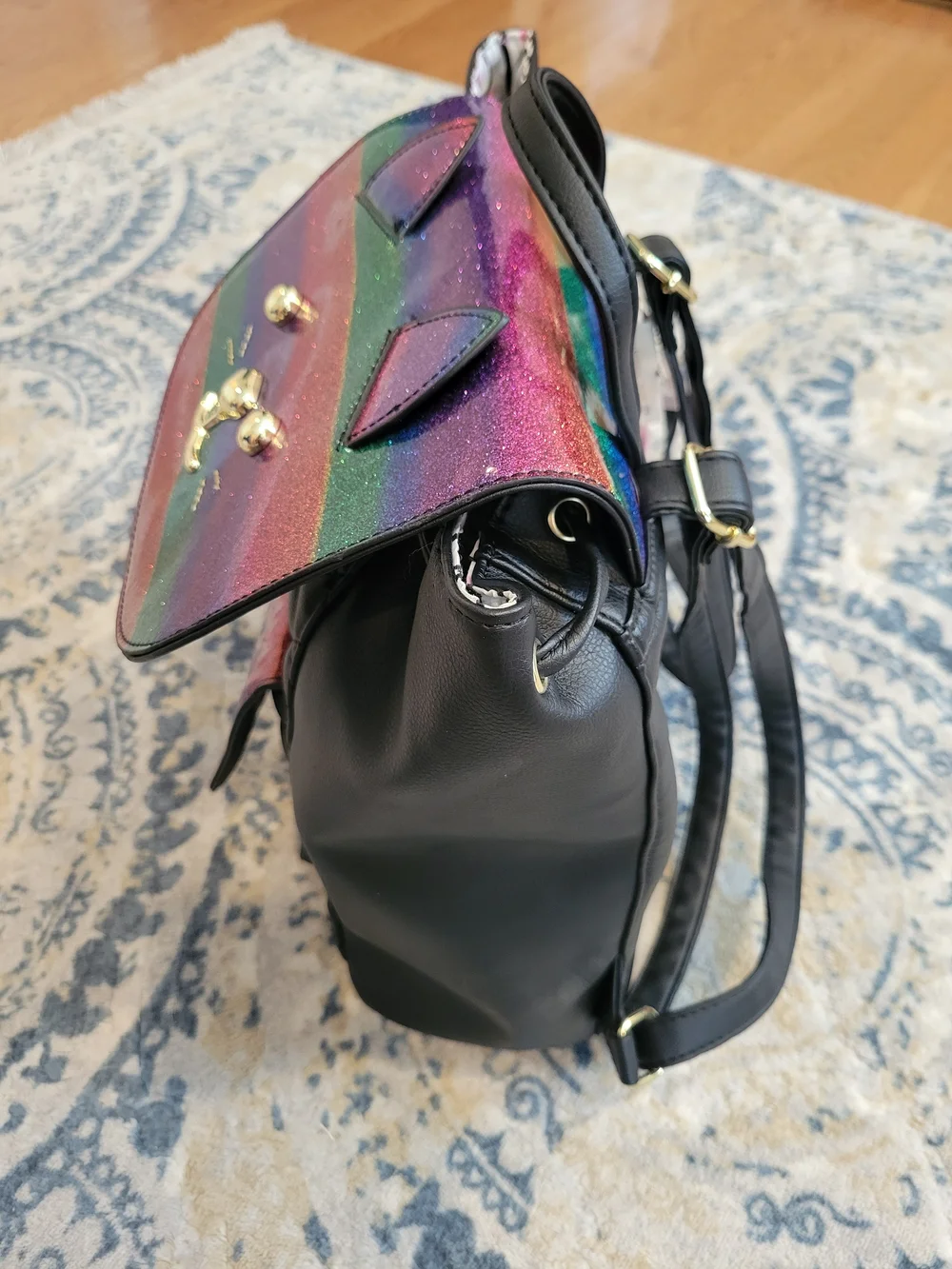 Betsy Johnson Sparkle Cat Backpack - Rainbow Glitter NWT